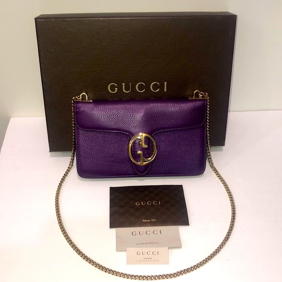 GUCCI Interlocking GG Dollar Crossbody WOC Pebbled Calfskin Leather - Picture 12 of 14